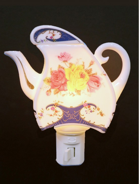 Porcelain Flower Tea Pot Night Light with Gift Box